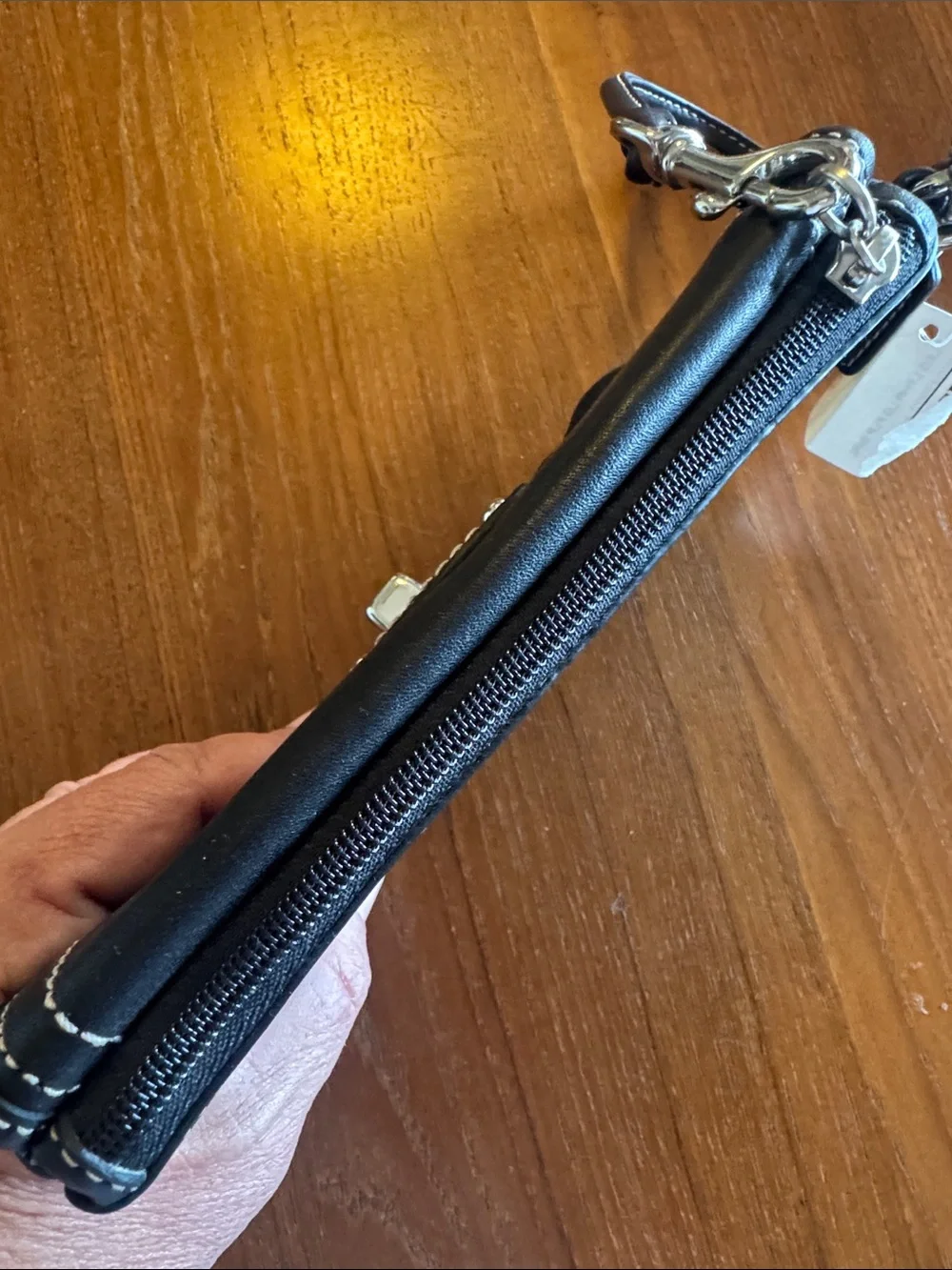 Coach vintage Legacy Black Leather Wristlet Clutch with White Contrast Stitching